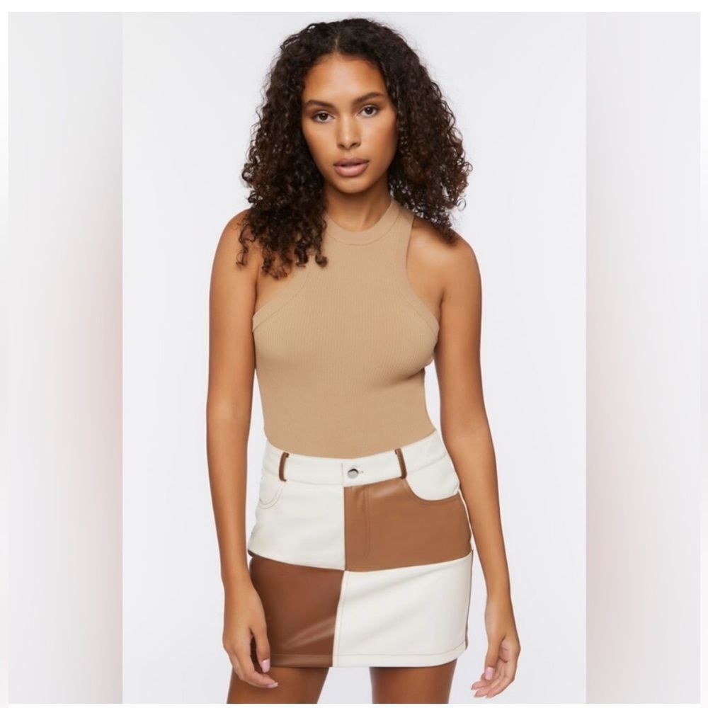 Forever 21 Faux Leather Patchwork on‎ Brown And Tan Mini Skirt L